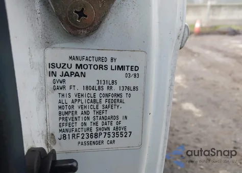 1993 Geo Storm from USA, damaged, VIN J81RF2300P7535527